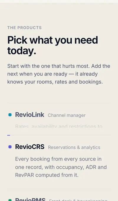 Revio — мобилна версия